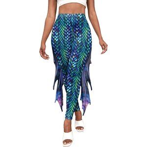 Women Mermaid Leggings Pants with Fins Tail Costume Dragon Print Legging